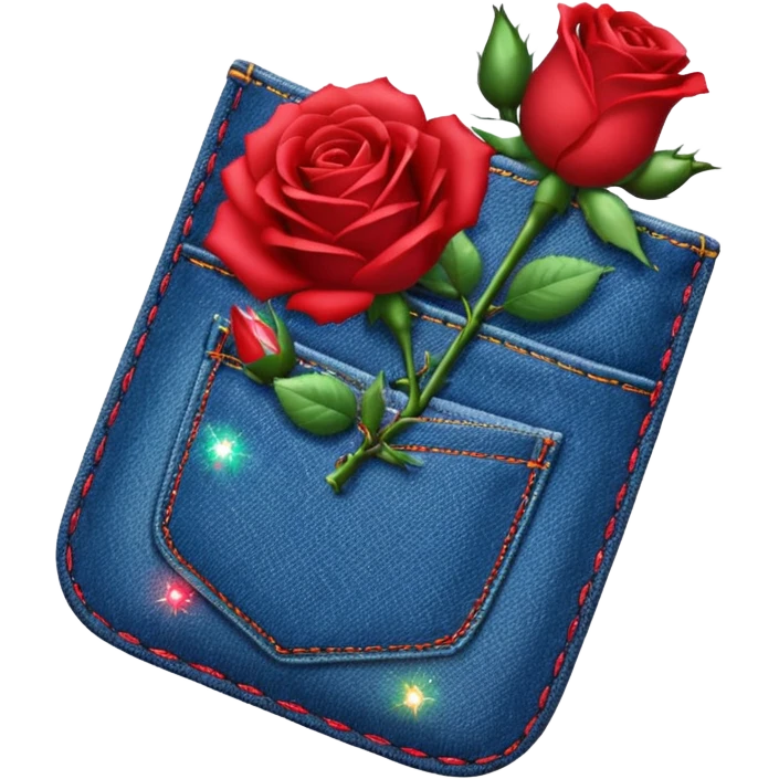 Denim pocket with glittery roses sticking out of the pocket  emoji