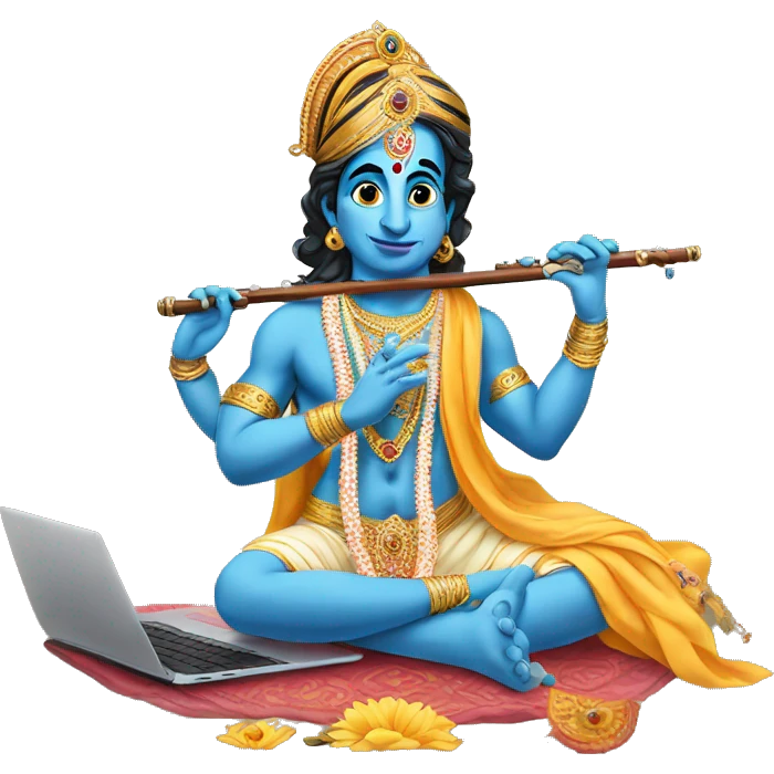 Lord Krishna with laptop and flute emoji