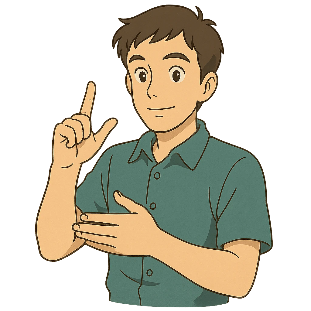 ghibli style man communicating with sign language emoji