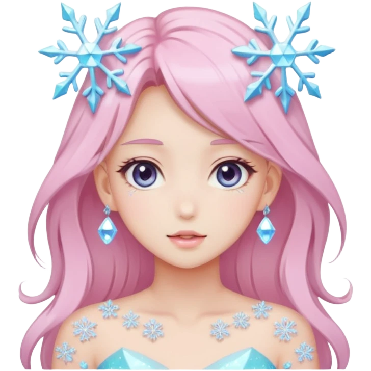 Gorgeous Beautiful Anime-Pastel-Lady with crystals and snowflakes and glitters aesthetic emoji