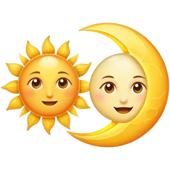 a really bright sun and a moon who shines because of it. the sun is bigger and the moon bright too emoji