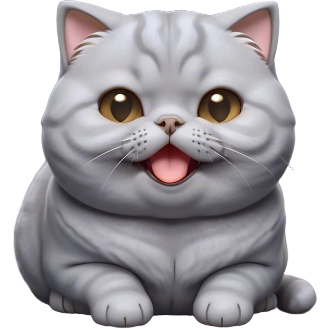 Cinematic Cute Chubby Grey Scottish Fold Cat Portrait Emoji, Adorable folded ears framing its round face, head tilted playfully and yawning, round and plump body with sleek soft grey fur and subtle blue undertones, Simplified yet adorable features, highly detailed, glowing with a warm, friendly glow, high shine, curious yet calm, stylized with a touch of whimsy, bright and endearing, soft glowing outline, capturing the essence of a mischievous yet loving and lazy kitty with those signature folded ears, so cute it feels like it could stretch out of the screen and cuddle! emoji