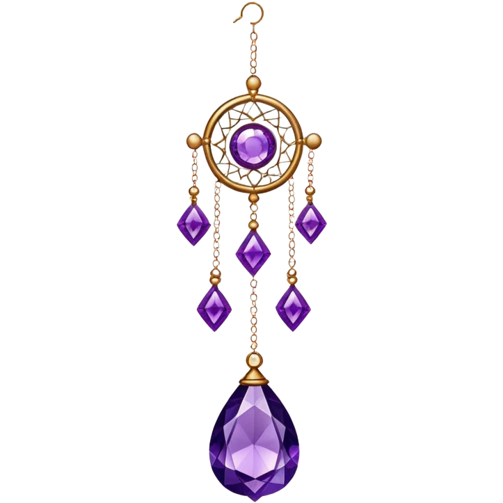 Hanging suncatcher, threads with shiny sparkly amethyst gemstones,  emoji