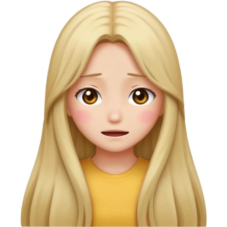 anime style emoji of a girl with long hair, back turned, blushing, covering face emoji