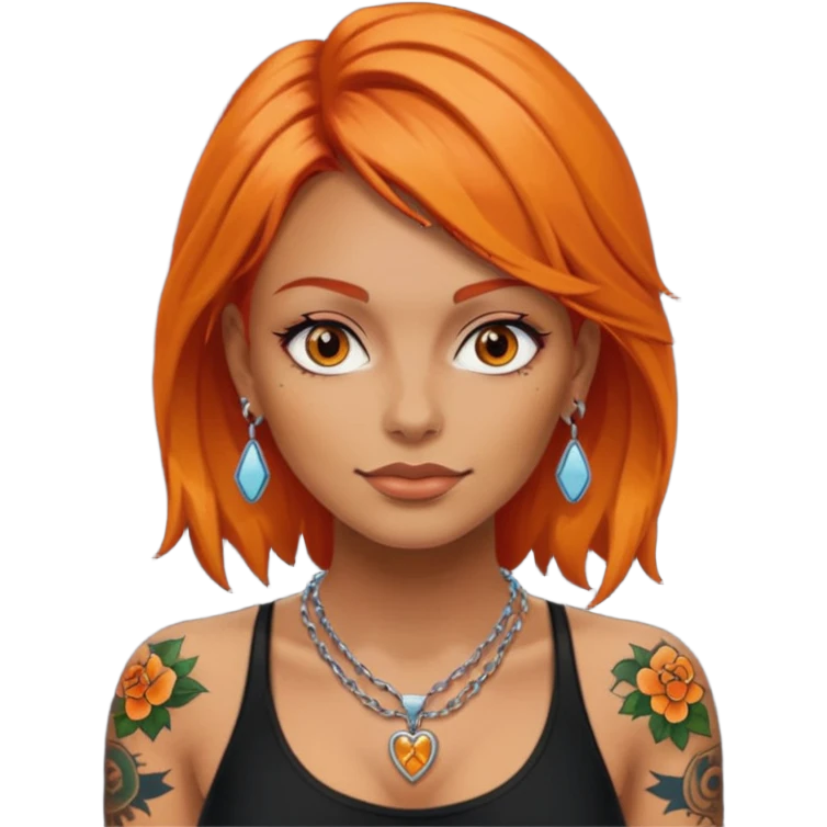 Tattooed woman with orange hair emoji