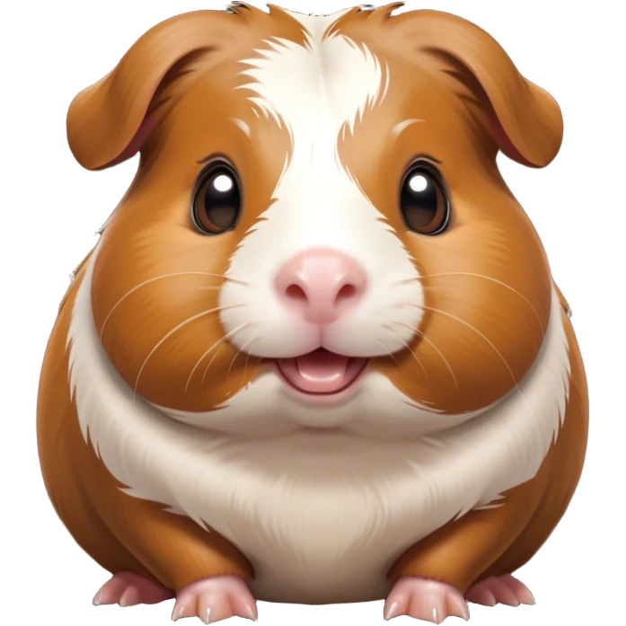 Cinematic Comical Brown and White Banded Guinea Pig Portrait Emoji, Head tilted dramatically with an exaggeratedly amused expression, featuring a striking coat with bold brown and white banding, wide, expressive dark eyes filled with playful disbelief, Simplified yet hilariously expressive features, highly detailed, glowing with a slightly sassy glow, high shine, dramatic yet playful, stylized with an air of cheeky mischief, bright and endearing, soft glowing outline, capturing the essence of a spirited and over-the-top guinea pig, so meme-worthy it feels like it could side-eye its way into internet fame instantly! emoji