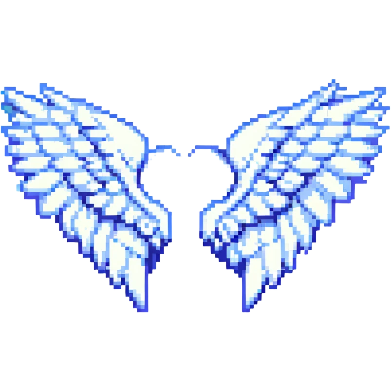pixel art style angel wings, fluffy and detailed emoji