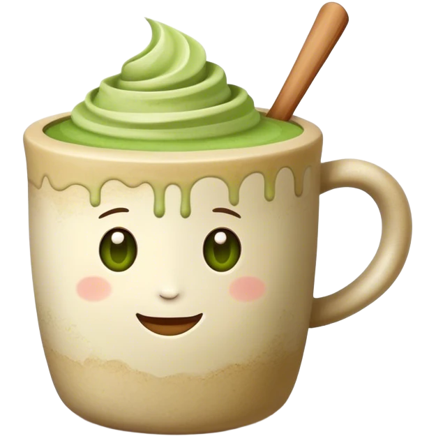 realistic Matcha latte in beige stone mug with no face emoji