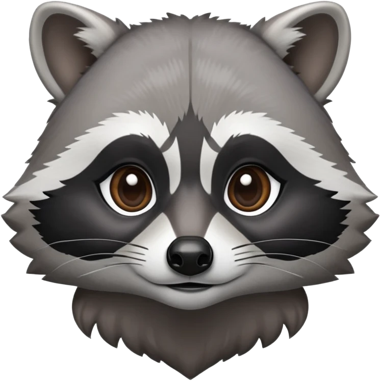 Cinematic-Noble-Raccoon-Portrait-Emoji – Poised and confident, with a sturdy build and a beautifully textured fur of silver-grey accented by dark black facial markings, deep-set, intelligent brown eyes, simplified yet sharp and sophisticated zoom out to show shoulders emoji