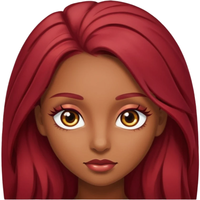 Brown skinned girl with long dark red hair. Brown eyes with long and thick eyelashes emoji