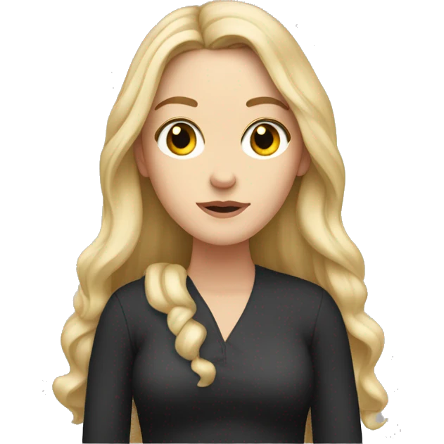 white girl, long back hair, black eye, her hands are folded in front emoji