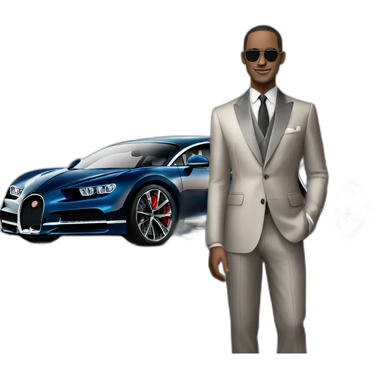 very rich man standing near a bugatti chiron pur sports emoji