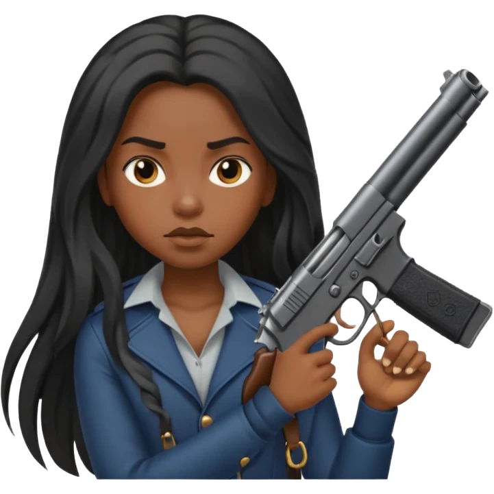 Black girl with long hair and a gun emoji