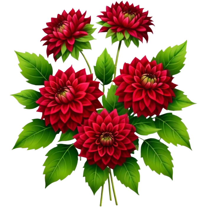 big bouquet Red Dahlia, luxuriant, stem, leaf emoji