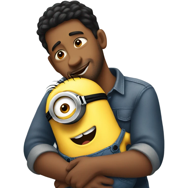 black hair men hugging a minion  emoji