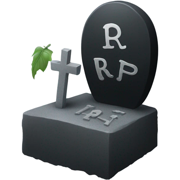a black grave with the letters RIP on a silver heart emoji