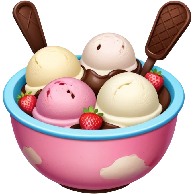 Neapolitan ice cream scoops in a bowl no spoon emoji