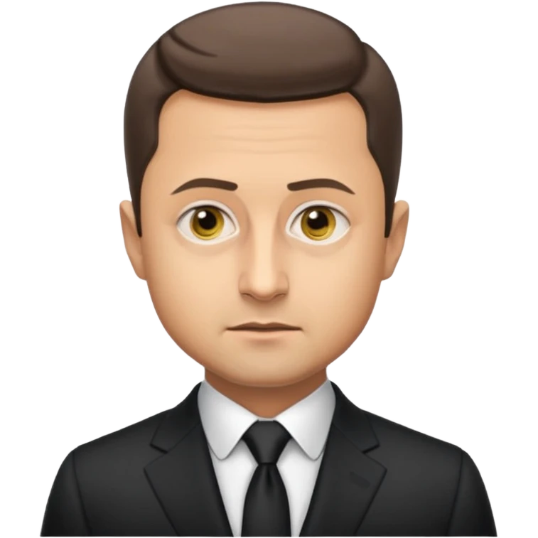 realistic iPhone emoji style portrait of Volodymyr Zelensky, Ukrainian president, with recognizable facial features, formal suit, serious expression emoji