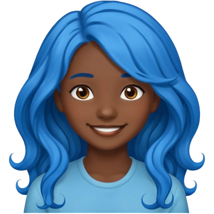 blue haired dark skinned girl with long wavy hair, smiling emoji emoji