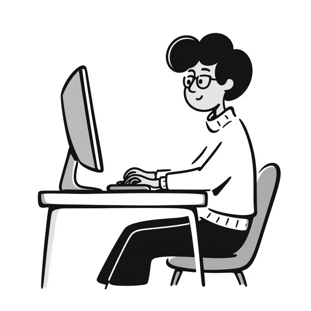 grandma typing on a computer on black background emoji