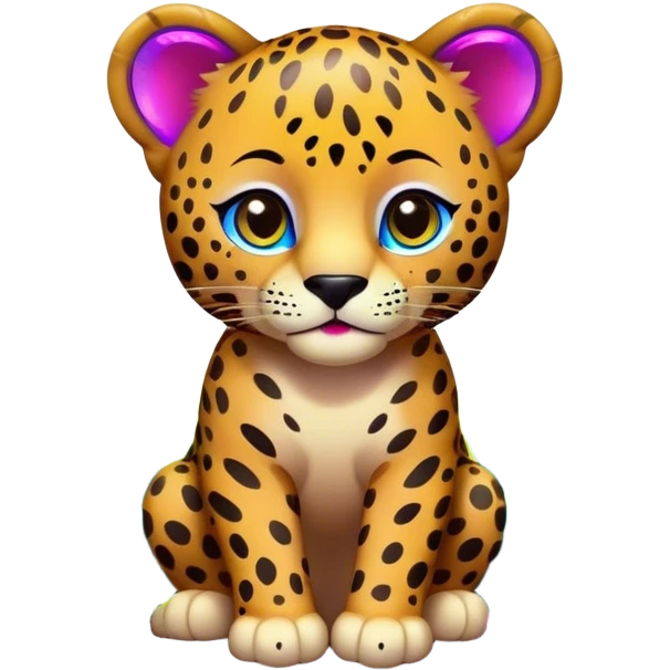 A jaguar cub in a colorful forest inspired by Lisa Frank artwork from the '90s emoji