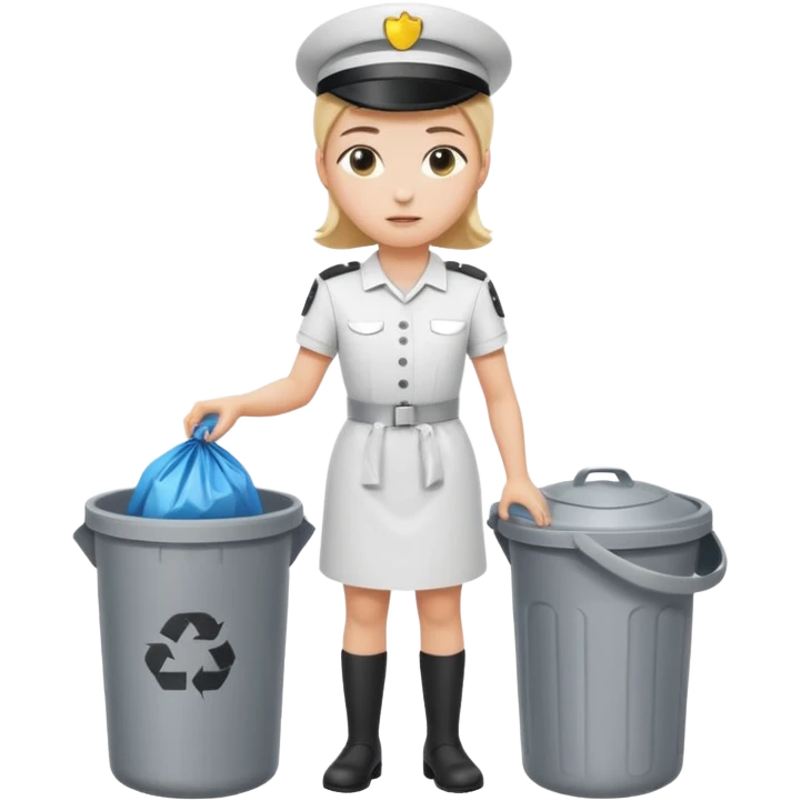full body white housekeeper putting trash bag in the trash can emoji