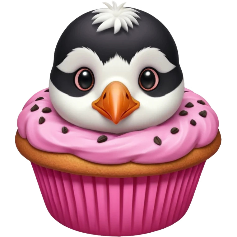 pink puffin that is pink, eating a muffin that is pink emoji