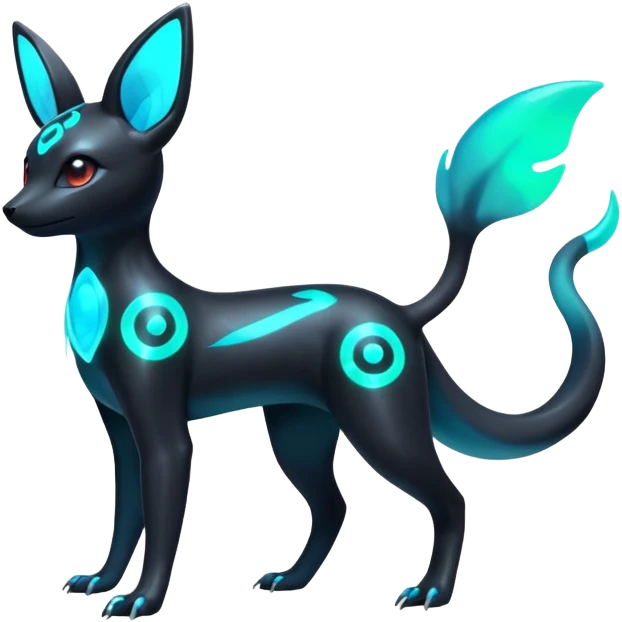 Shiny Aural Iridescent Fluorescent Bioluminescent Umbreon-Amaura-Salandit-Fakémon-fusion (full body) emoji