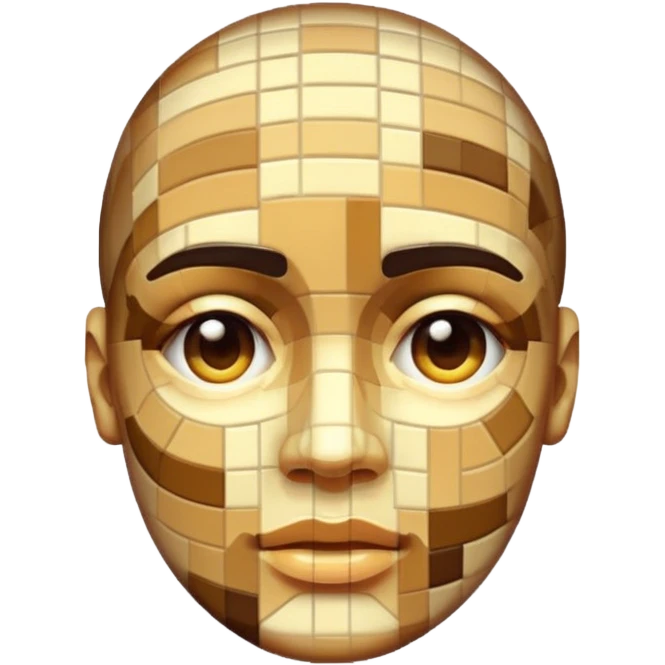 3D render of Pixelated Face, digital glitch art aesthetic, data corruption visual, human face blurred with skin-tone mosaics, pixelated distortion, emoji style, isolated on white background --v 6.0. emoji