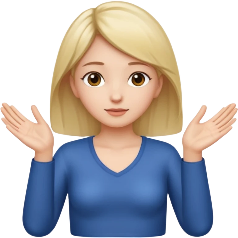 Girl with two hands in front out palms facing upwards and hands in front of her LOWER and her left hand slightly lower than her right hand emoji