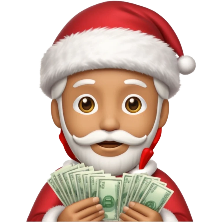 A confident rich emoji face wearing a Santa hat, money stacks, casino vibe, New Year theme, premium 3D emoji style, sharp details, no text, isolated on transparent background emoji