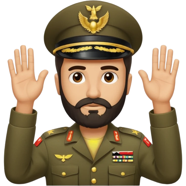 surrenders, depicts an Iraqi soldier from 1980, with a beard, a sad face and raised hands emoji
