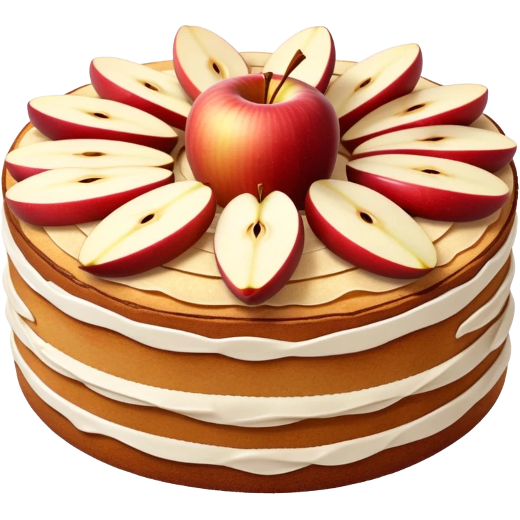 cinematic-realistic-apfelkuchen-cake-emoji,-depicted-as-a-classic-cake-with-cinnamon-and-thinly sliced apples on the top a few neatly spread out-rendered-with-soft-textures-and-warm,-inviting-lighting. emoji
