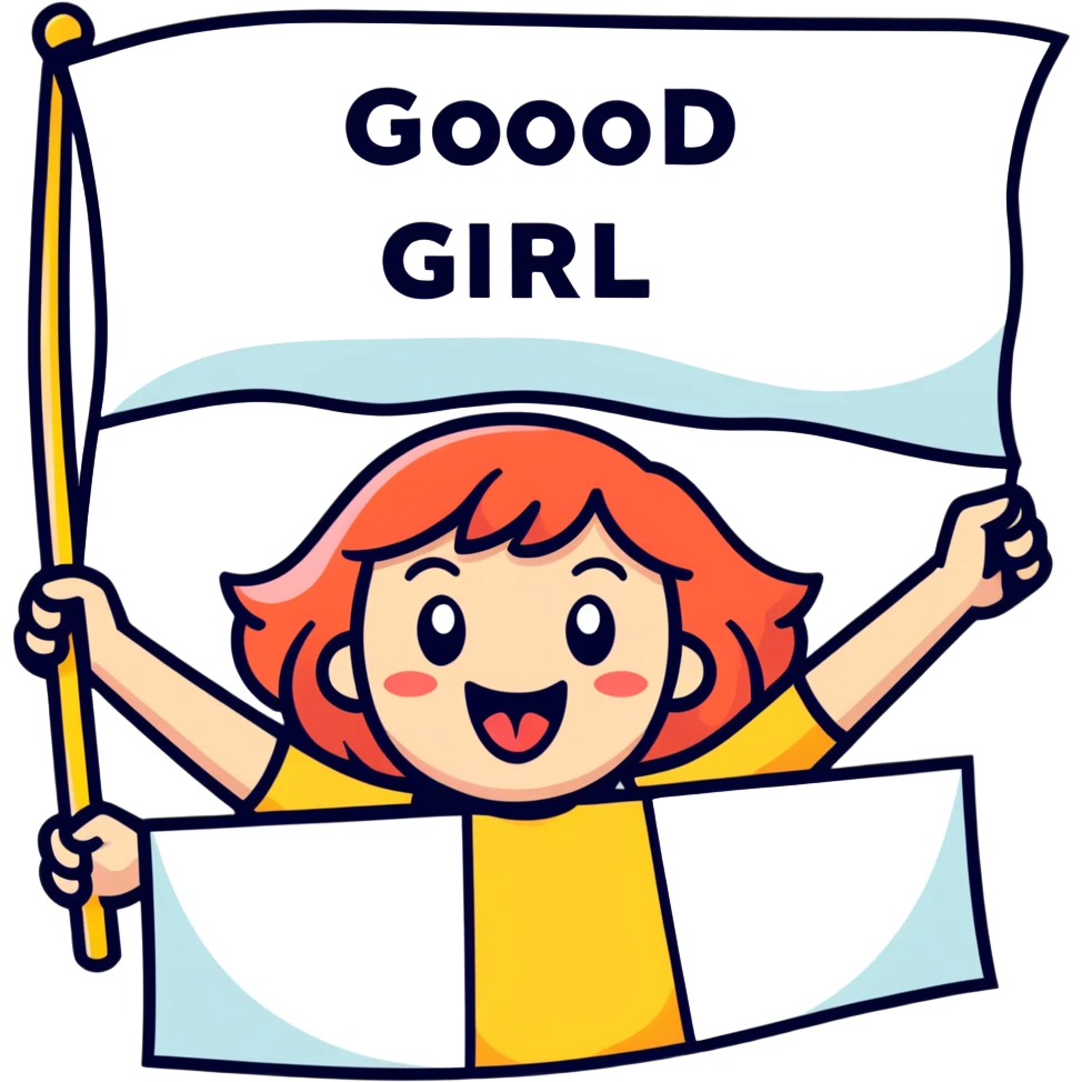 Tongue out 😘 with a banner that says good girl emoji