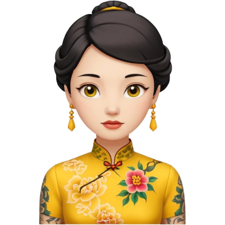 ancient woman with tatooed on neck and yellow cheongsam emoji