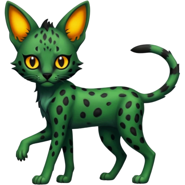 Eldritch green-fiery Dark-deep-blackish-Greenish Zombie-serval, full body emoji