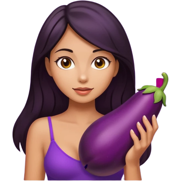 Sexy dark hair girl with eggplant emoji