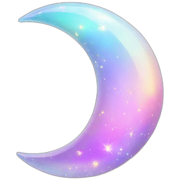 Pastel iridescent rainbow crystal crescent half moon emoji