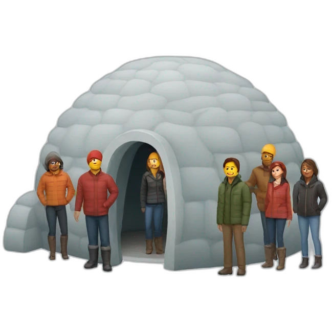 people standing outside of igloo emoji