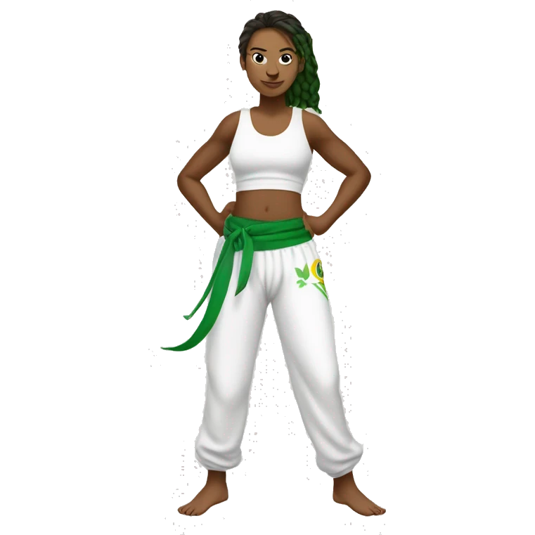 capoeira genie wearing tank top and white capoeira pants with green capoeira belt emoji