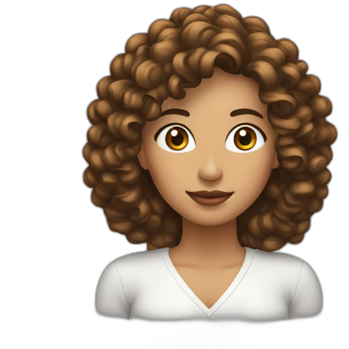 Mujer cabello rizado largo castaño emoji