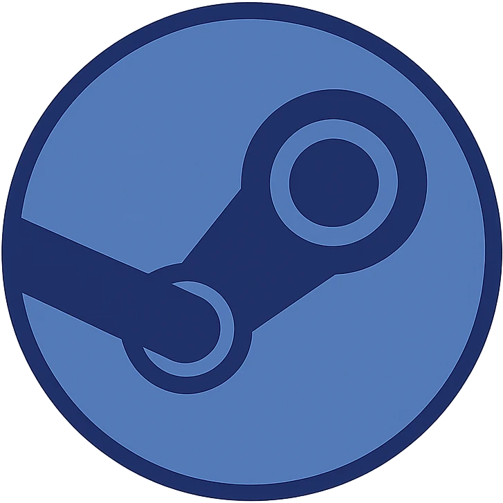 steam logo, very simple flat color clip art style, minimal, blue, circular, no text emoji