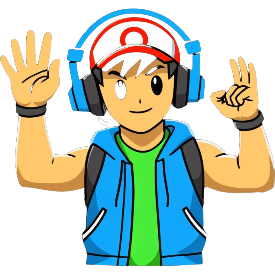 Hot handsomeb muscular 6ft tall ash ketchum being a  dj and his music is on fire while face to face with a dude emoji