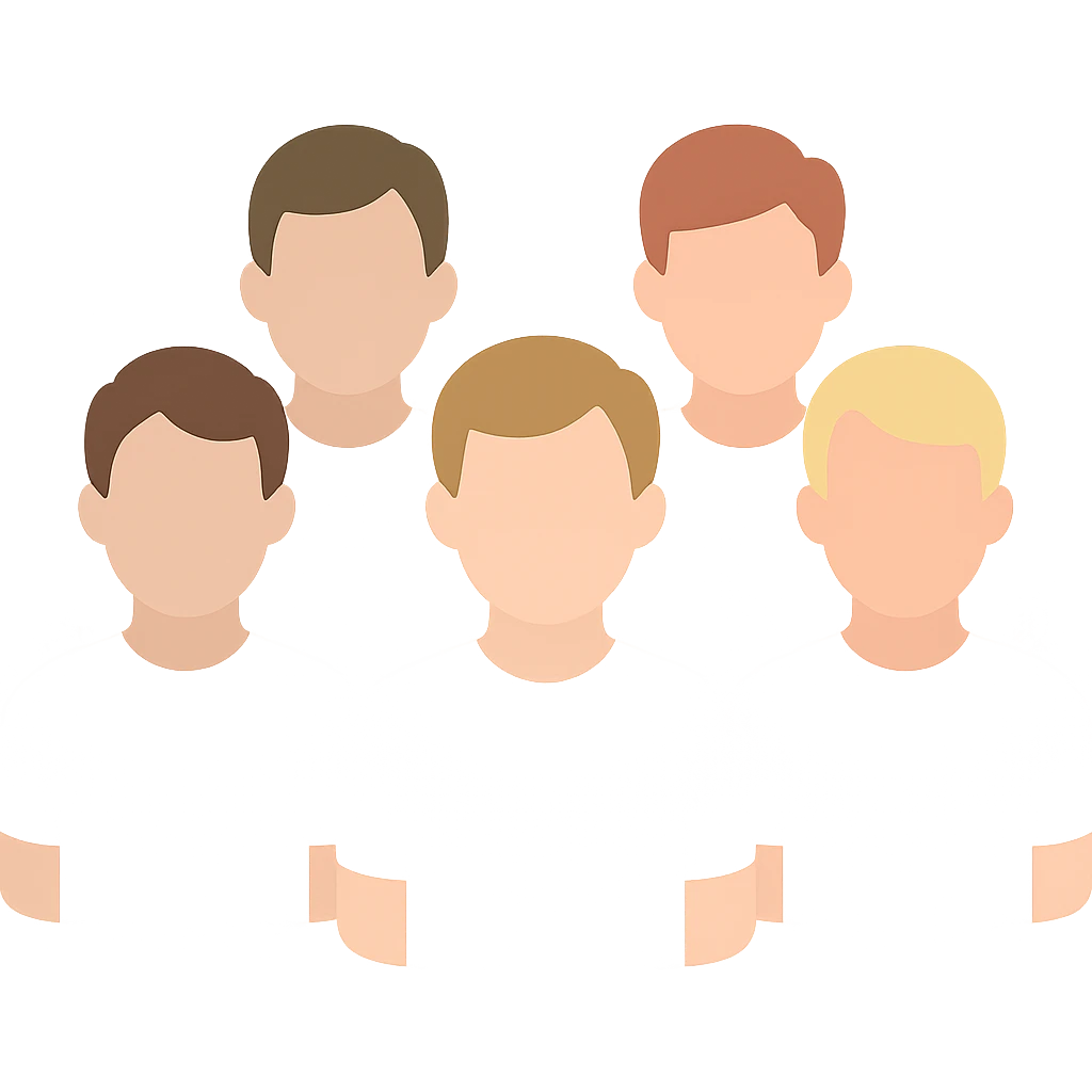 group of 6 men, all with white skin tone, all wearing white shirts, standing together emoji