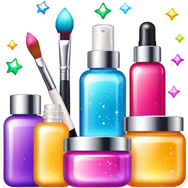 few beauty products and sparkles around emoji