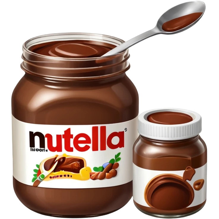 Nutella with a spoon. The glas of Nutella is almost empty  emoji