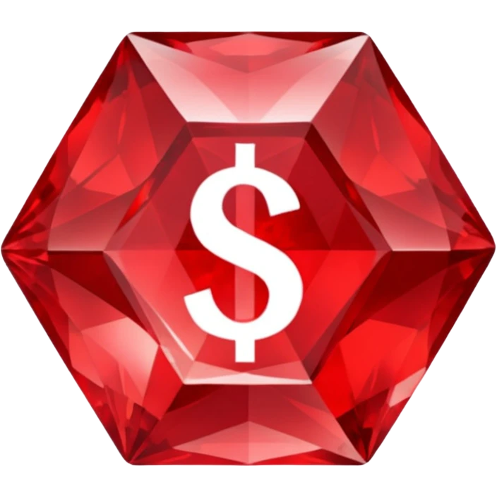 Red crystal with a $ drawn in the center of the crystal. emoji