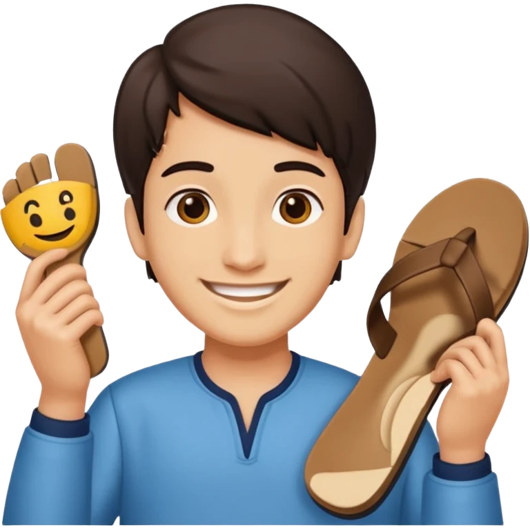 Smile, holding a chappal, emoji emoji