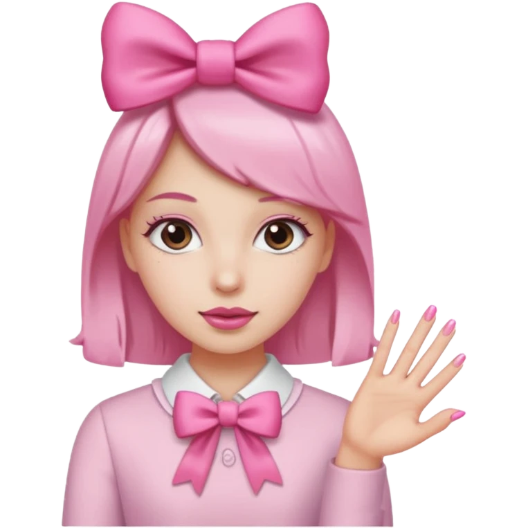 Uñas rosas con piel blanca y un moño emoji