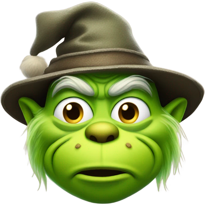 Grinch wearing a pilgrim square buckle hat emoji
